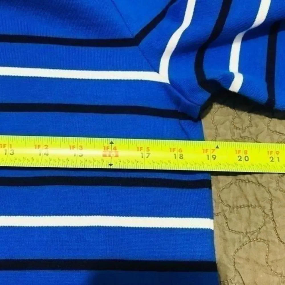 Talbots blue W/black/white stripes long sleeve pullover size M….S47